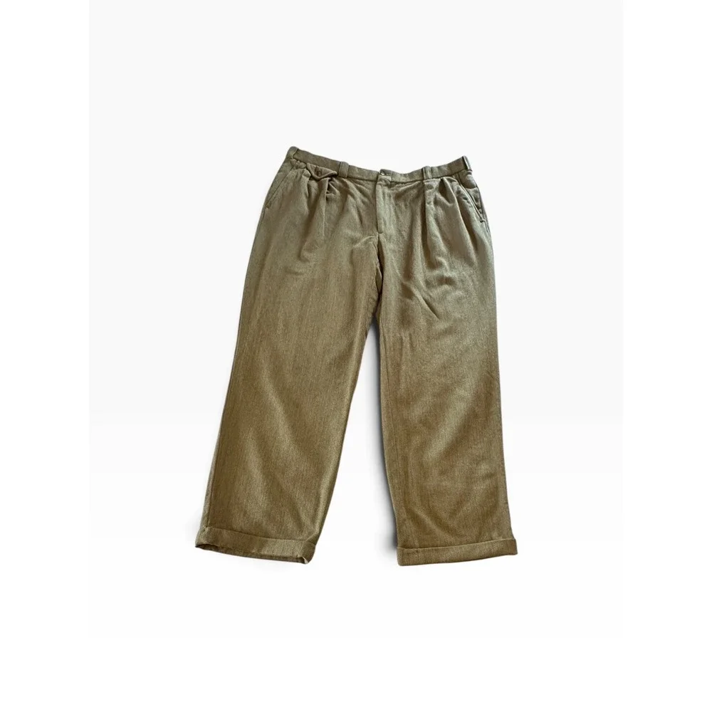 Orvis Pleated Wool Trousers Mens 40 x 29 Olive Green Made in USA Cuffed EUC